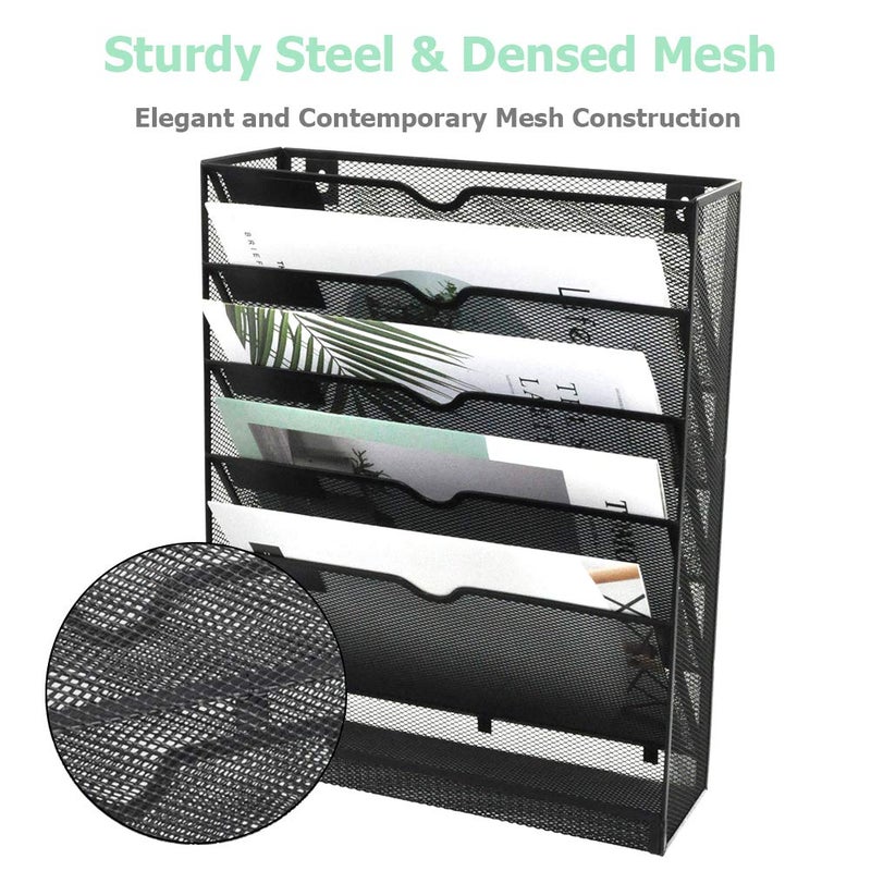 EASEPRES Desk File Organizer Mesh 6-Tier, Hanging Wall Mount Document Organization Stand, Desktop Vertical Mail Paper Folder Holder Rack with Bottom Tray for Office Home Cubicle, Sides Closed, Black - Image 4